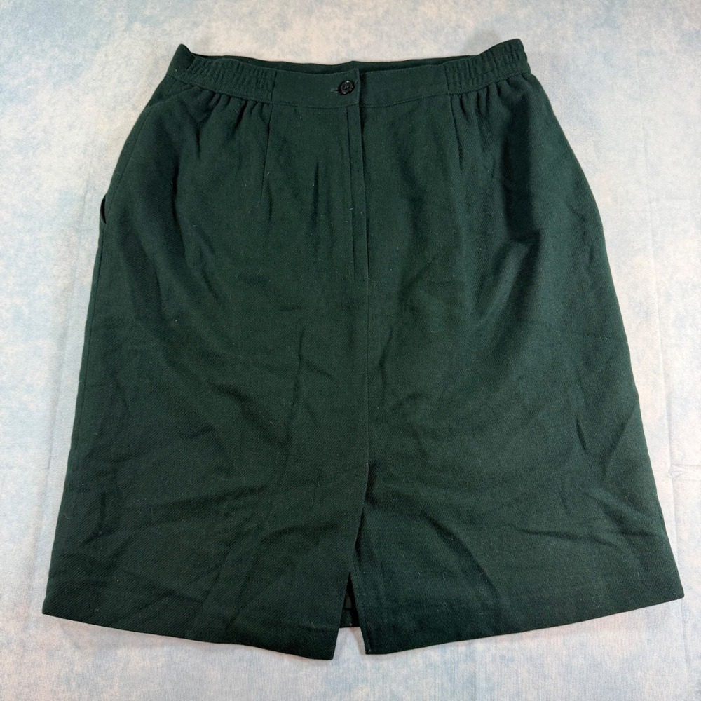 Sag Harbor Wool Skirt Womens 12P Green Excellent Vintage High Waist Pencil